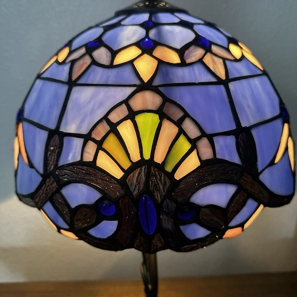 Tiffany Style Table Lamp Blue Stained Glass Baroque Style LED 22